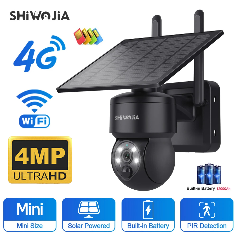 Camera Solar Wireless - SHIWOJIA-Câmera Solar PTZ sem fio, WiFi,
