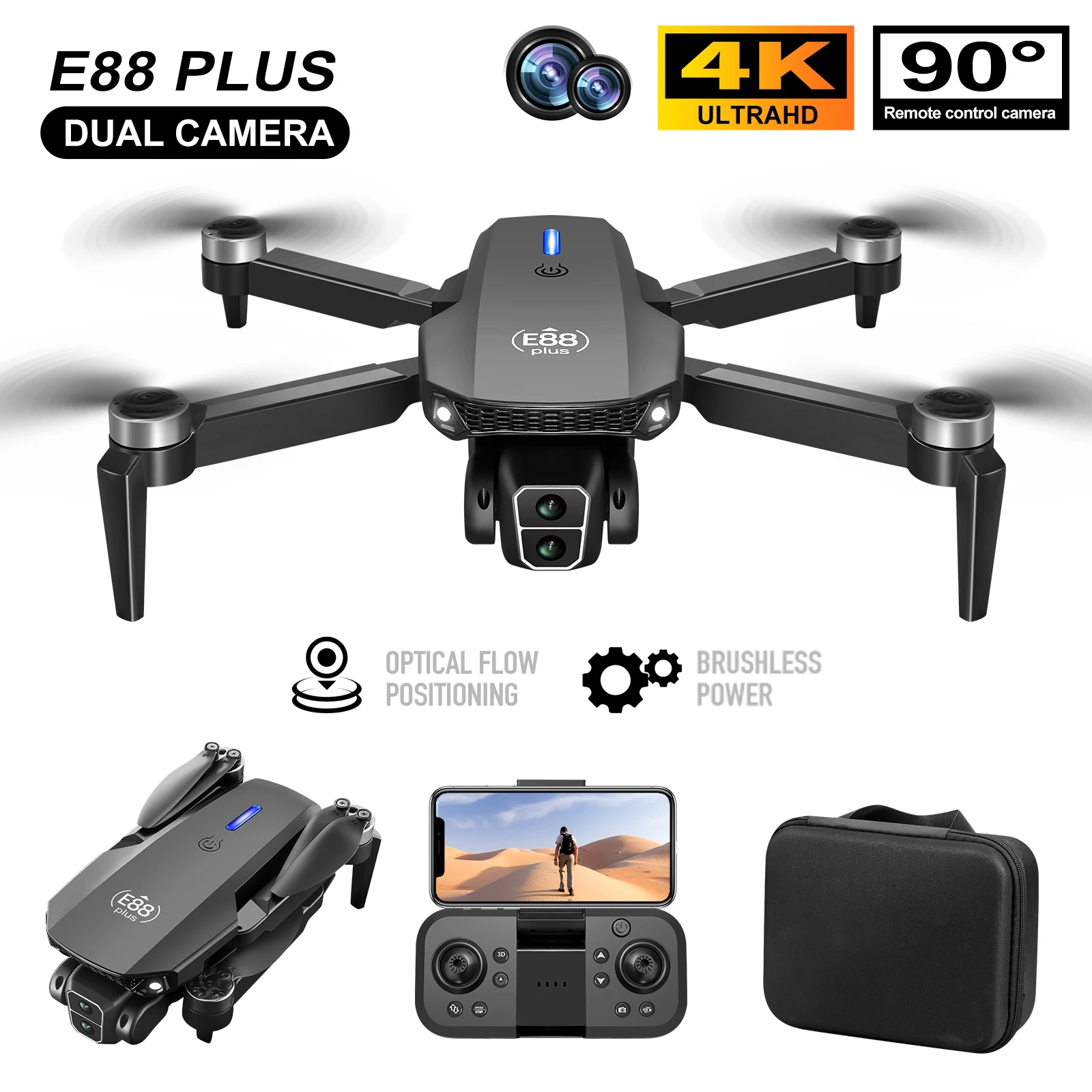 Home Security Cameras Outdoor - Novo drone quadricóptero E88 Plus: 90