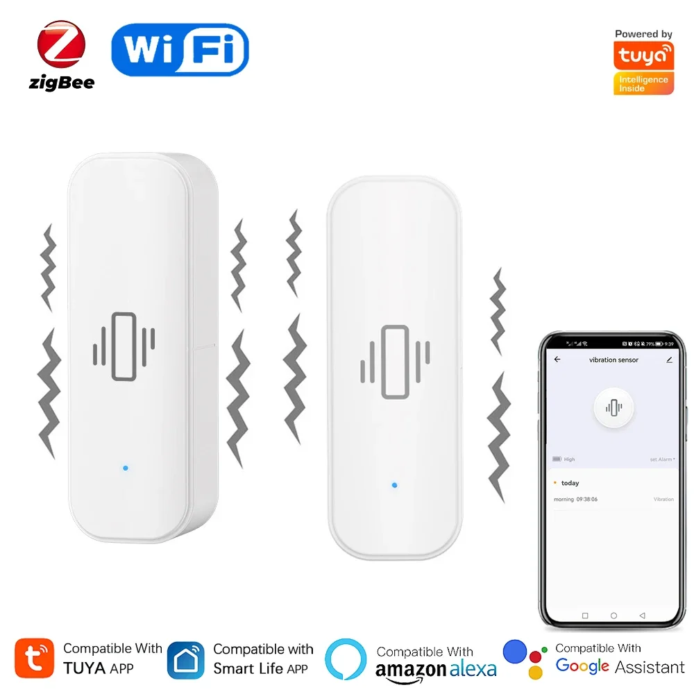 Home Security With Alarm - Tuya-Sensor de Vibração Inteligente para Segurança